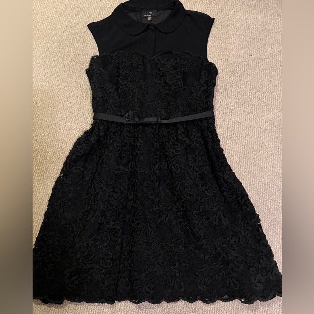 Ted Baker Ranni Lace Detail Belted Black Dress - Picture 2 of 4